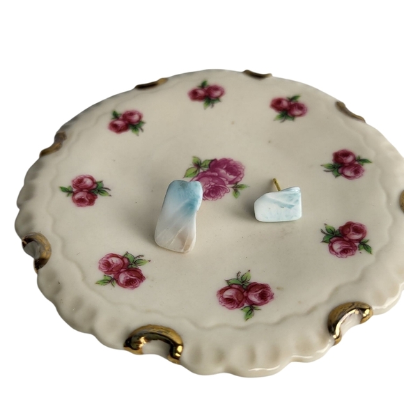 18K Gold Natural Rare Larimar Post Earrings - Picture 2 of 4